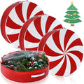 4 Pcs 30 Inch Christmas Wreath Storage Bag Candy Cane Wreath Storage Container Clear Window Dual Zipper Handle Red White Peppermint Garland Organizer for Holiday Decoration, Cute Lollipop