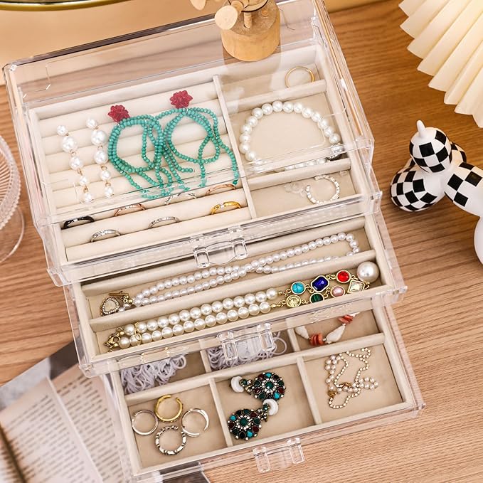 Necklace Organizer Box, Tray with 5 Drawers, Dustproof Velvet Necklaces Storage Holder Display Case, jewelry box for necklaces for Pendant Suitable for Women and Girls (5Drawer)
