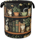 Cute Cat Laundry Basket,Foldable Oxford Cloth Bookshelf Laundry Hamper With Handle, 20.8"x16" Portable Clothes Storage Basket Bag for Laundry Room/Bathroom/Bedroom/Dormitories