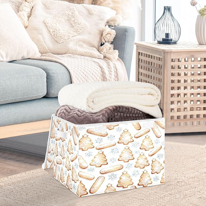 Christmas Tree Cookies Snowflakes Storage Bins with Lids Foldable Storage Basket with Handles Collapsible Large Fabric Organizer Containers for Clothes Shelves Closet Office Home