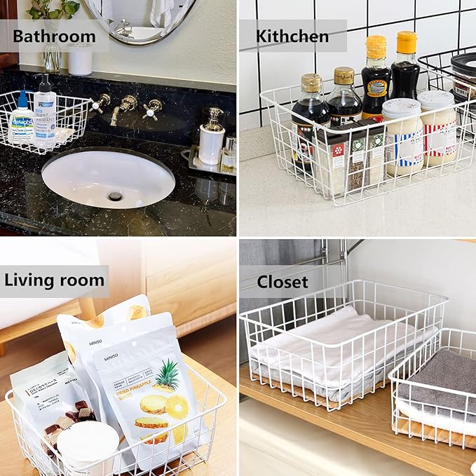 LISHINE 4 Pack Deep Freezer Organizer Bins Stackable Wire Basket for Organizing Metal Wire Storage Baskets for Pantry, Freezer Baskets for Chest Freezer, Upright Freezer