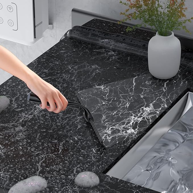 Black 14-Inches Stainless Steel Shower Squeegee Set, Include Shower Door Hook, Adhesive Hook and Spare Silicone Blade, Window Squeegee for Shower Glass Door, Bathroom, Mirror, Window and Car Glass