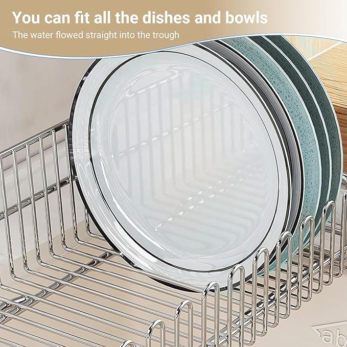 TABABAO 304 Stainless Steel Over Sink Counter Top Perfect Dish Drainer, Extendable Drainage Basket Drying Rack for Fruit, Vegetables, and Dishes - Corrosion-Resistant, Space-Saving