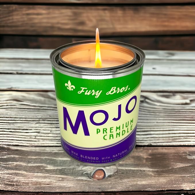 Fury Bros. Scented Candles for Men | Mojo | Frankincense Myrrh Burning Sage | Natural Soy Wax | Hand-Poured in The USA | Long 70-80 Hour Burn (12.5 oz) | Vintage-Inspired Tin Design | Dad Home Gift