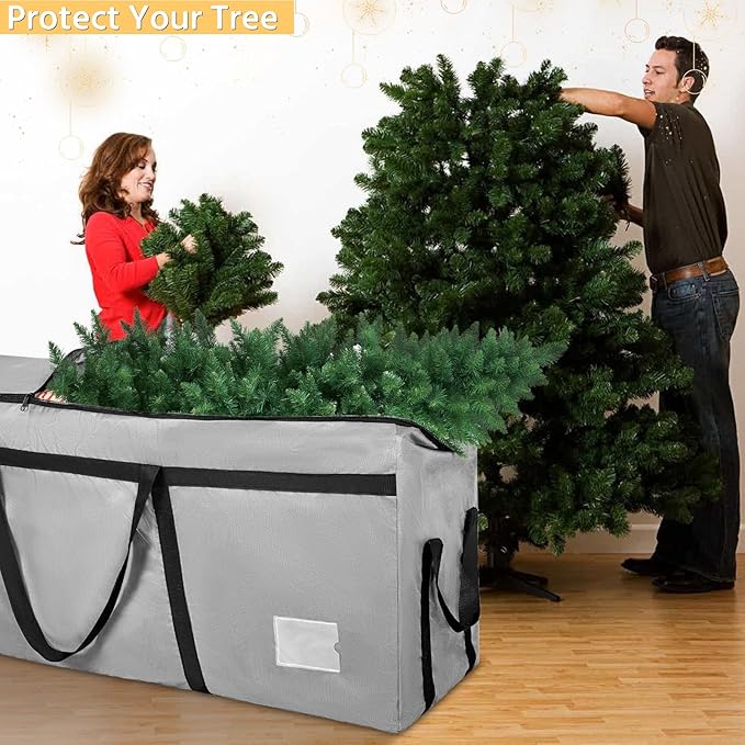 9 ft Christmas Tree Storage Bag, Heavy Duty Christmas Tree Bag with Reinforced Handles and Dual Zippers Wide Opening, Large Capacity fits for Artificial Christmas Tree (Grey, 9 ft)