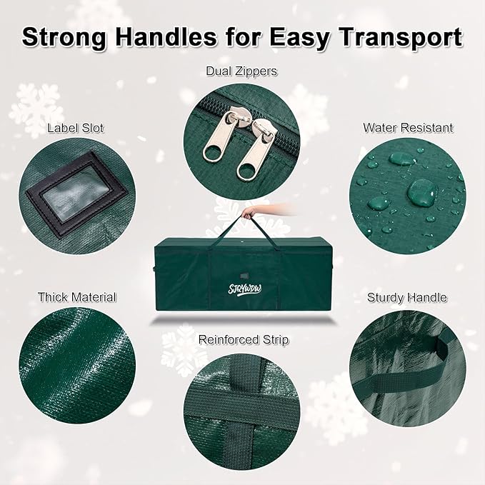 Christmas Tree Storage Bag 7.5 ft, Heavy Duty Artificial Xmas Trees Bag with Reinforced Handles, Dual Zippers Wide Opening, Two Mesh Pockets, Water Resistant for Holiday Tree Storage (Green)