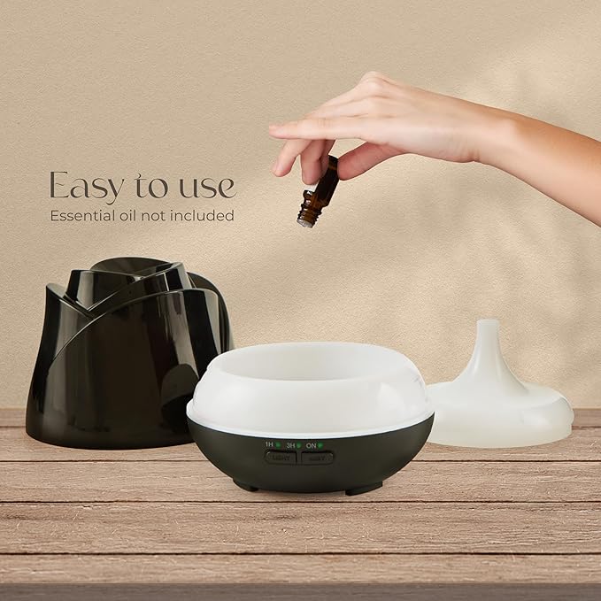 Earnest Living Rose Essential Oil Diffuser 150ml – Mini Ultrasonic Aromatherapy Humidifier for Bedroom & Desk, Quiet Mist, USB Powered, 7-Color Night Light, BPA for Women, Solid Black