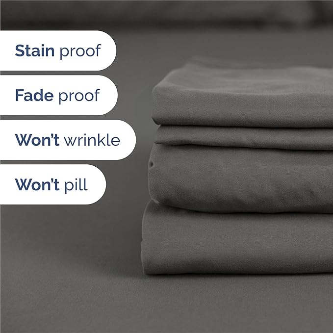 Split King 7 Piece Sheet Set - Comfy Breathable & Cooling - Soft Hotel Luxury Bedding Set with 8-16 Inch Deep Pockets - 1 Flat & 2 Fitted Sheet & 4 Pillowcases - Wrinkle Free & Easy Care - Charcoal