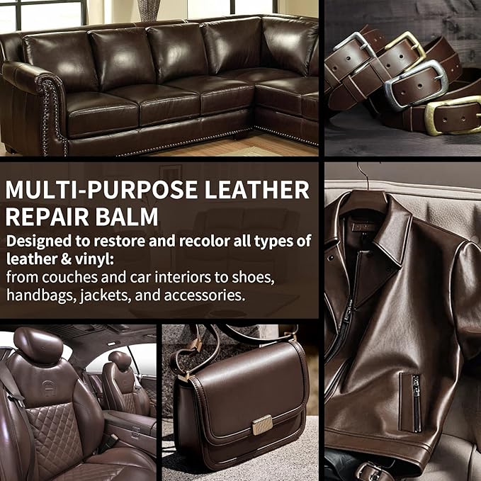 Leather Recoloring Balm and Scratch Repair Kit, Dark Brown Leather Restorer for Couches, Furniture, Car Seats, Leather Paint & Stain for Sofa, Chairs, Bags, and More