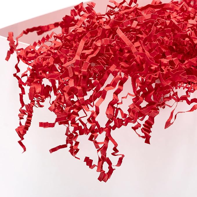 Mefleet 1 LB Crinkle Cut Paper Shred Filler Red Crinkle Shredded Paper for Gift Box - Gift Basket Bag Filler - Grass Cushion Stuffing for Valentine's Day Holiday Packaging Wrapping