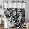 TQUQOBU Black and White Leaves No Hook Shower Curtain and Liner Set, Hotel Luxury Double Layers Waterproof Fabric Shower Curtain, Modern Vintage Boho Botanical Bathroom Curtains, 71x74 Inch