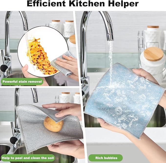 Jeymei 20pcs Non Scratch Wire Dishcloth Multipurpose Wire Dishwashing Rag for Wet and Dry,Metal Scrubbers for Cleaning Dishes,Dual-Sided Kitchen Cleaning Cloth with Mesh,Cleaning Tool for Pot, Blue