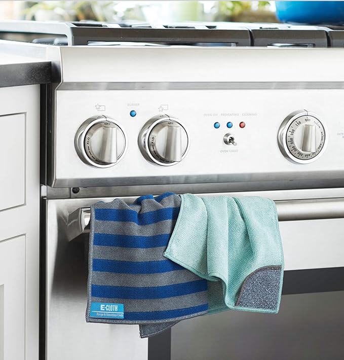 E-Cloth Kitchen Cleaning Kit, Premium Microfiber Cleaning Cloth with Scrubber, Ideal Cleaning Supplies for Kitchen Sinks and Dish Scrubber, 100 Wash Guarantee, 2 Cloth Set