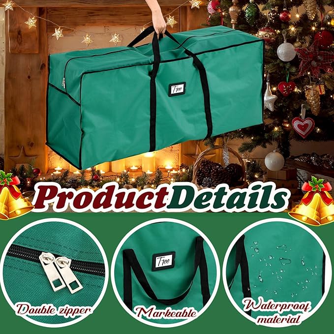 Paterr 4 Pack 7.5 ft Christmas Tree Storage Bags 600d Oxford Heavy Duty Waterproof Disassembled Holiday Tree Storage Box Container with Handles and Zippers(Green)
