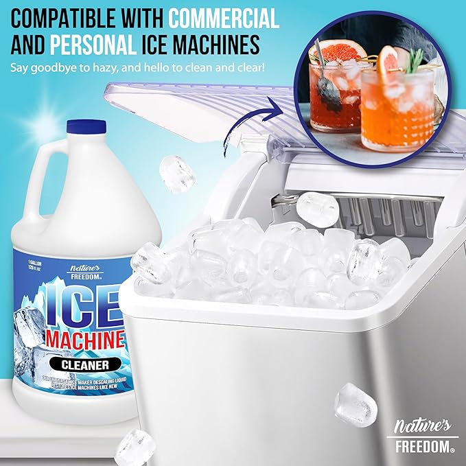 Nature's Freedom Ice Machine Cleaner - 4 Gallons (128 Uses) - Nickel-Safe Descaler, Made in USA, Universal Compatibility for Commercial/Residential Ice Makers such as Whirlpool, Scotsman and All