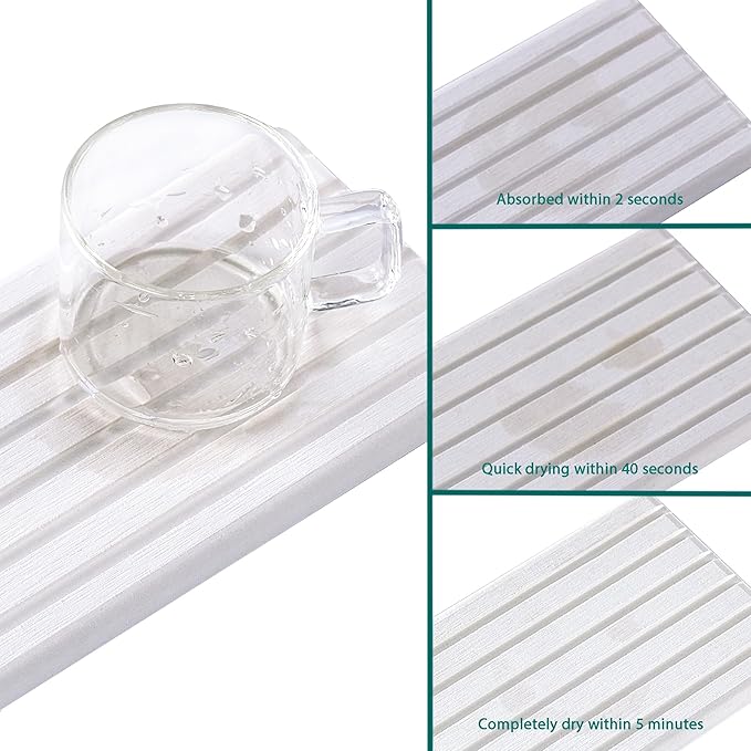 NiuYichee 2 PCS Water Absorbent Diatomite Coasters (12.2" x 5.5"), Grooved Design, Water Absorbing Stone Used for Hand Soaps & Plants & toiletries in The Modern Home