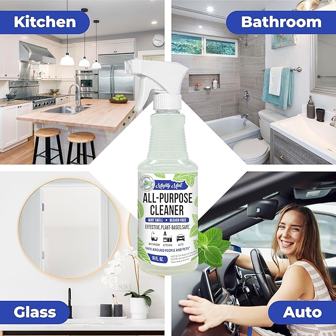 Mighty Mint All-Purpose Cleaner Spray – Plant-Based, Multi-Surface Cleaning for Kitchen, Bathroom & Home – Cuts Grease, Dirt & Grime - Peppermint Scent, 16 oz