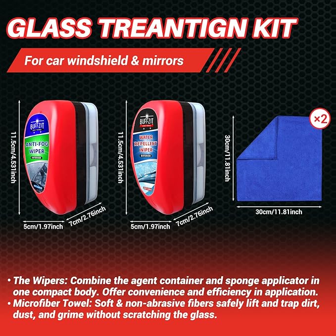 Anti Fog & Water Repellent for Car Windshield with Defogger Hydrophobic Coating Anti Fog Treatment Rain Repellent for Long Lasting Clear Vision on Windows, Mirrors, Glass, Shower Door Pack of 2