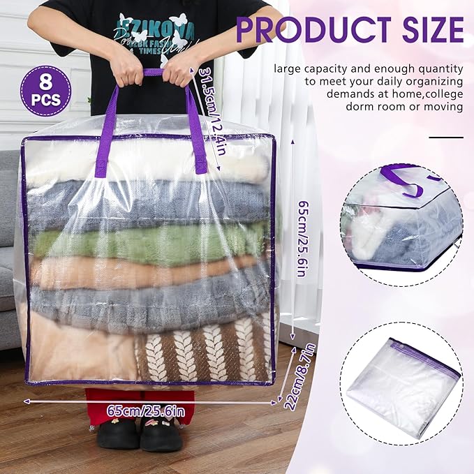8 Pcs Clear Wreath Storage Bags 26 Inch Christmas Decoration Garland Container Door Garland Holiday Wreath Storage Holder with Handle and Zipper Heavy Duty Plastic Packing Totes(Purple)