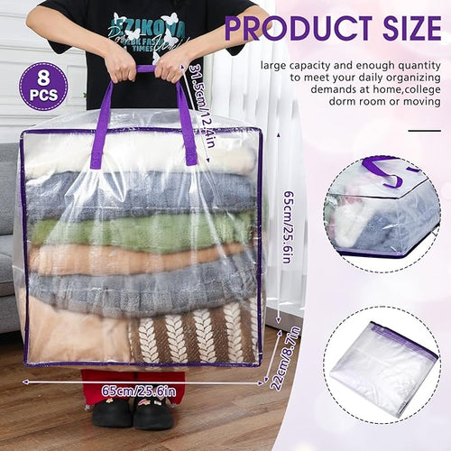 8 Pcs Clear Wreath Storage Bags 26 Inch Christmas Decoration Garland Container Door Garland Holiday Wreath Storage Holder with Handle and Zipper Heavy Duty Plastic Packing Totes(Purple)