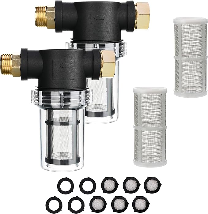 M MINGLE Garden Hose Filter for Pressure Washer Inlet, Inline Sediment Water Filter Attachment with 100 Mesh and 40 Mesh Screen, 2 Pcs