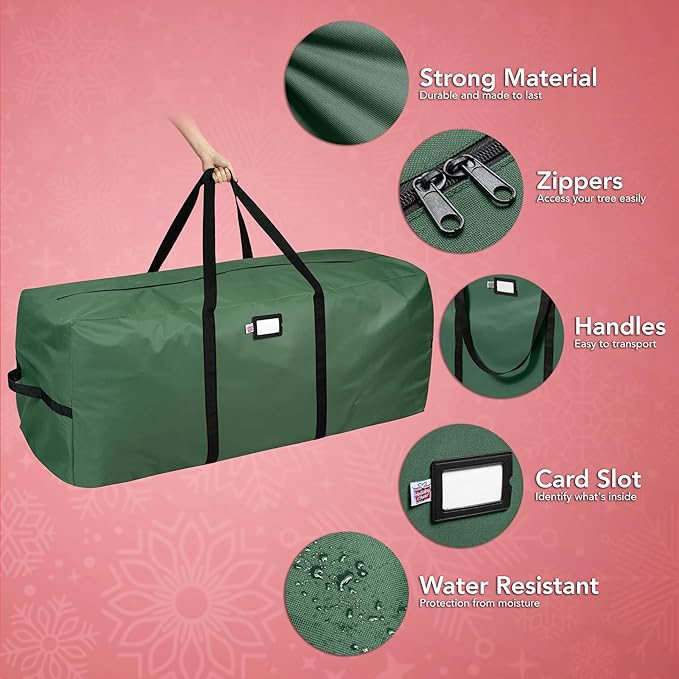 Holiday Cheer Christmas Storage Bag Heavy Duty Fits Up to 9ft Tall Artificial Tree, Waterproof with Durable Handles & Zipper Xmas Tree Storage Bag (Green)