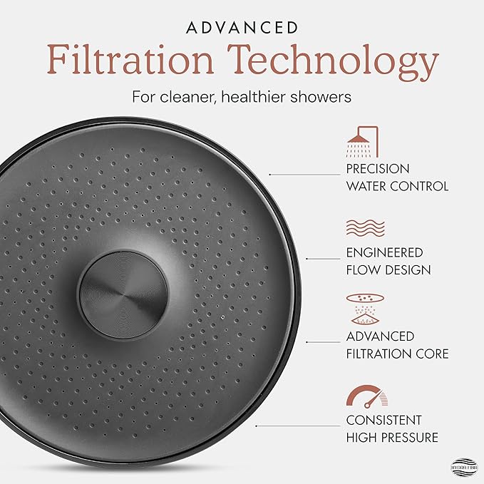 Filtered Shower Head for Hard Water | Reduce Chlorine & Heavy Metals for Improved Skin & Hair Health | High Pressure Water Softener Shower Head [Black]