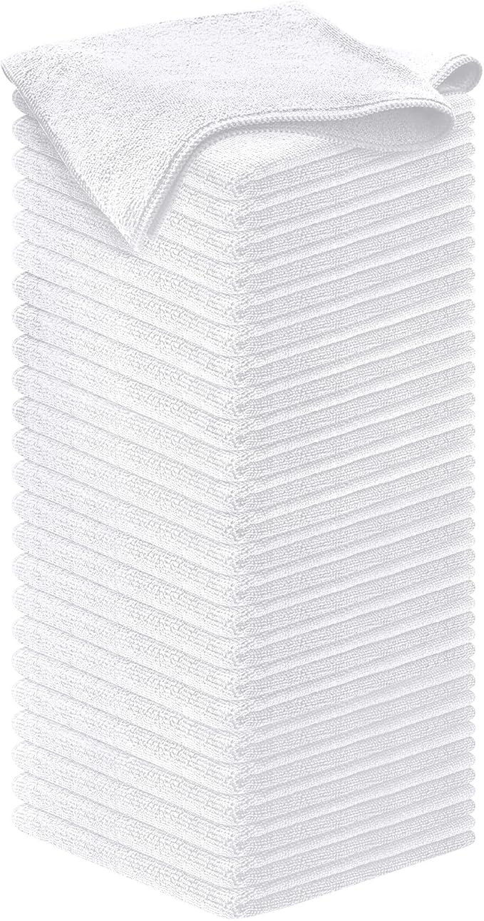 USANOOKS Microfiber Cleaning Cloth - White - 50Pcs (12.5x12.5 inch) High Performance - 1200 Washes, Ultra Absorbent Car Towel Traps Grime & Liquid for Streak-Free Mirror Shine - Car Washing Cloth