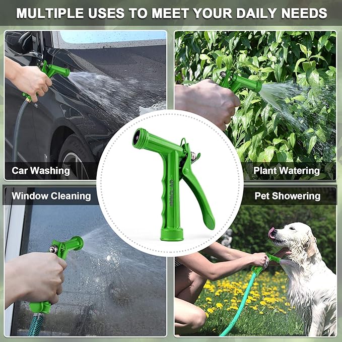 IRRIGLAD Hose Nozzle 2 Pack, Full Size Pistol Grip Water Nozzle Sprayer with Threaded Front, High Pressure Nozzle, Adjustable Spray Water Flow for Watering, Showering Pet, Washing Car, Cleaning, Green