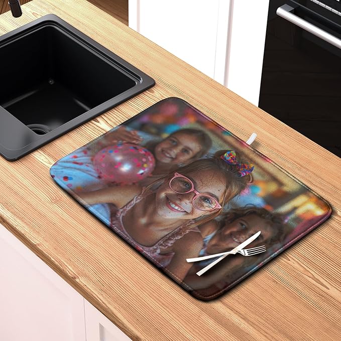 Kwlegh Customized Personalized Image Dish Drying Mat for Dishes 18x24 inch,Custom Any Photo or Text Drying Mat Large Microfiber Dish Drainer Mat Super Absorbent Dish Rack Pad for Coffee Bar Sinks