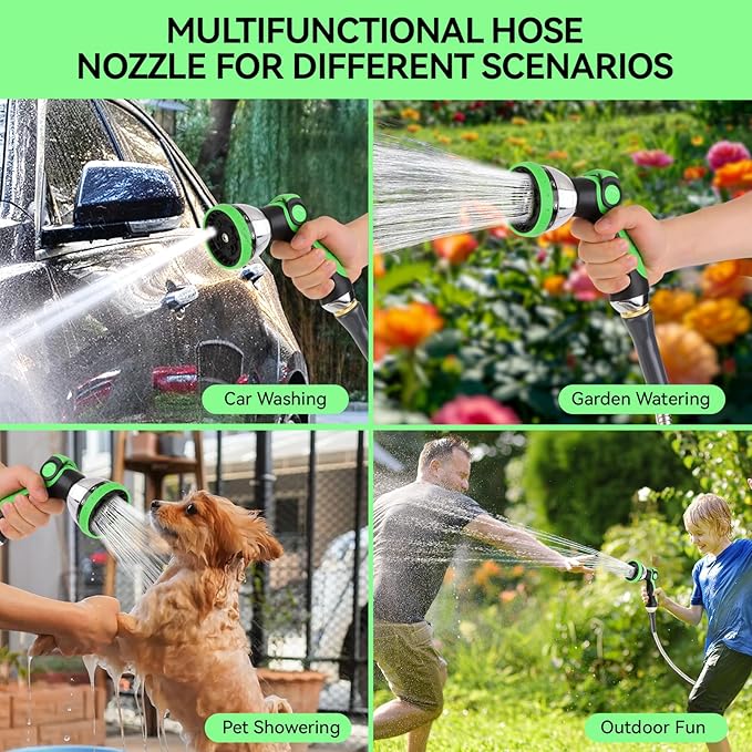 AnyEasy Garden Water Hose Nozzle Metal Heavy Duty Sprayer Thumb Control with 10 Spray Modes Suitable for Watering Plants, Iawn and Garden, Car Washing, Cleaning, Showering Pets and Outdoor Fun, Green