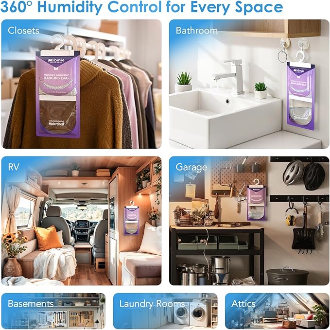 Moisture Absorbers 30 Pack Lavender Fragrance, Hanging Closet Dehumidifier Bags, Humidity Absorber, Compact Eliminates Odors Humidity Packs for Car, Bathroom, Bedroom, Basement, 9.8OZ