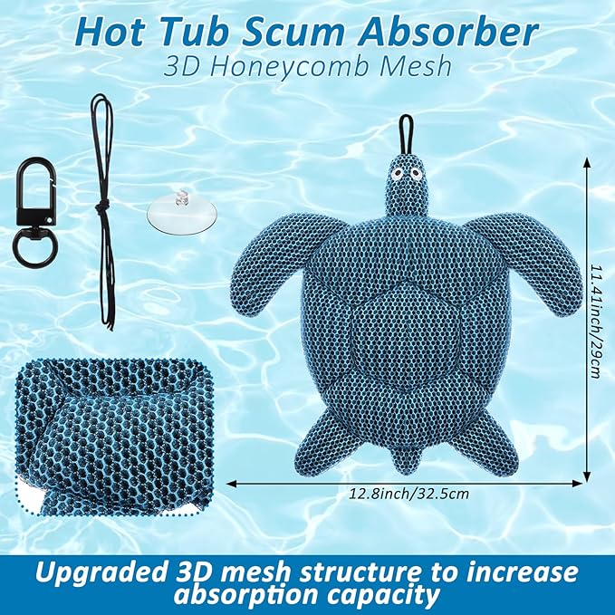 Hot Tub Scum Absorber, 2025 Upgrade Reusable Scum Turtle Hot Tub Absorber Accessories Hot Tub Sponge for Spa & Pool Cleaner, Hot Tub Oil Absorbing Keeps Water Clean