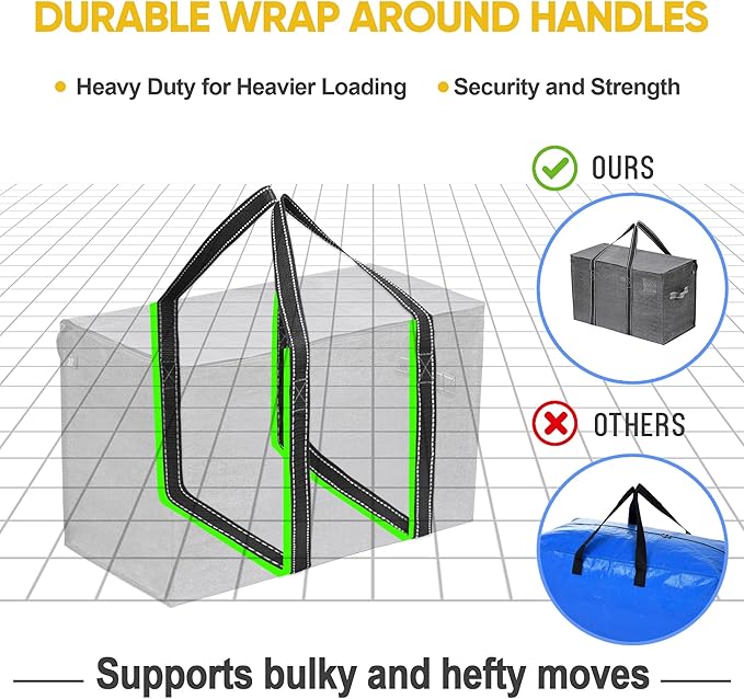 VENO 6 Pack Moving Bags and Large Christmas Storage Bins with lids. Alternative to Moving Boxes, Packing Supplies for College. Extra Large Heavy Duty Totes for Packaging (Dark Gray, 6 Pack)