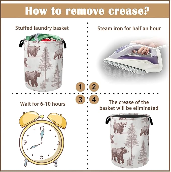 Large Laundry Basket,Retro Bear Collapsible Laundry Baskets,Forest Printed Waterproof Oxford Hamper with Handles for Bathroom Bedroom Nursery Home Storage 16"x20"