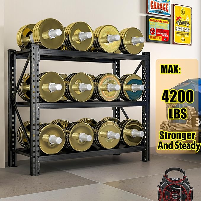 4200LBS Heavy Duty Garage Shelving, Industrial Grade Steel Shelving, High Load-Bearing Metal Shelf, Utility Shelving Unit, Storage Shelves for Garage Basement Woekshop, 51.2"W×47.2"H×23.6"D, Black