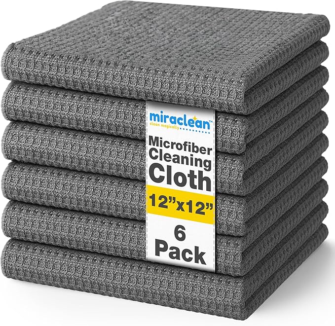 Microfiber Towels for Cars 12 x 12 inches Waffle Weave Microfiber Towel, Barista Towels, Multipurpose Use, Lint Free Cloth For Glass, Dusting & Appliances, 6 Pack Premium Microfiber Cleaning Cloth
