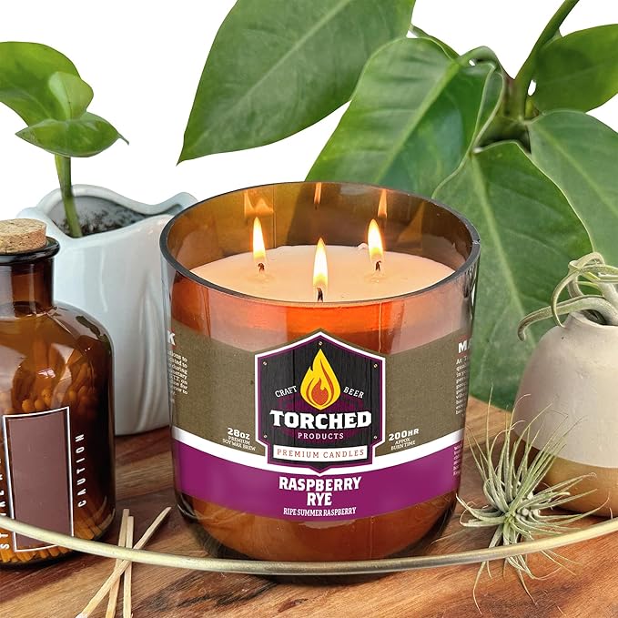 Torched Beer Scented Candles | Natural Soy Wax Candle | Raspberry Rye Scent 28 oz | Makes a Great Gift for Men, Beer Lovers, and Collectors | Bar Man-Cave Decor and Accessories