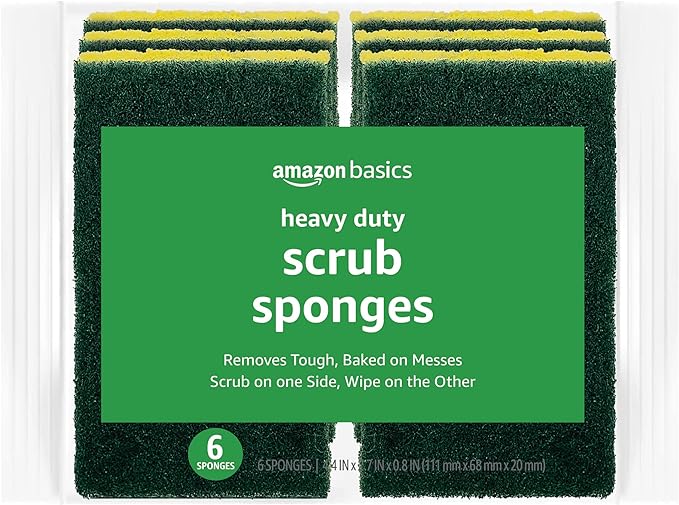 Amazon Basics Heavy Duty Scrub Sponges, Dual-Sided Design, Yellow/Green, 6-Pack