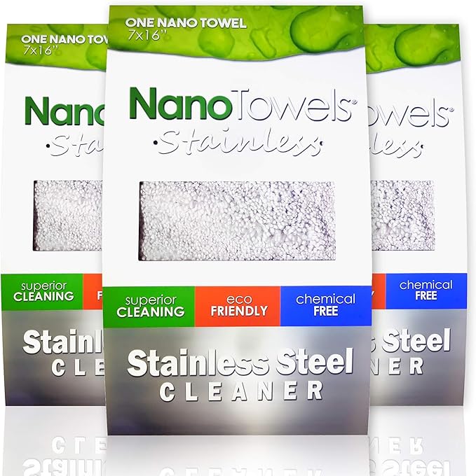 Nano Towels Stainless Steel Cleaner 3-Pack | The Amazing Chemical Free Stainless Steel Cleaning Reusable Wipe Cloth | Kid & Pet Safe | 7x16 (3 pcs)