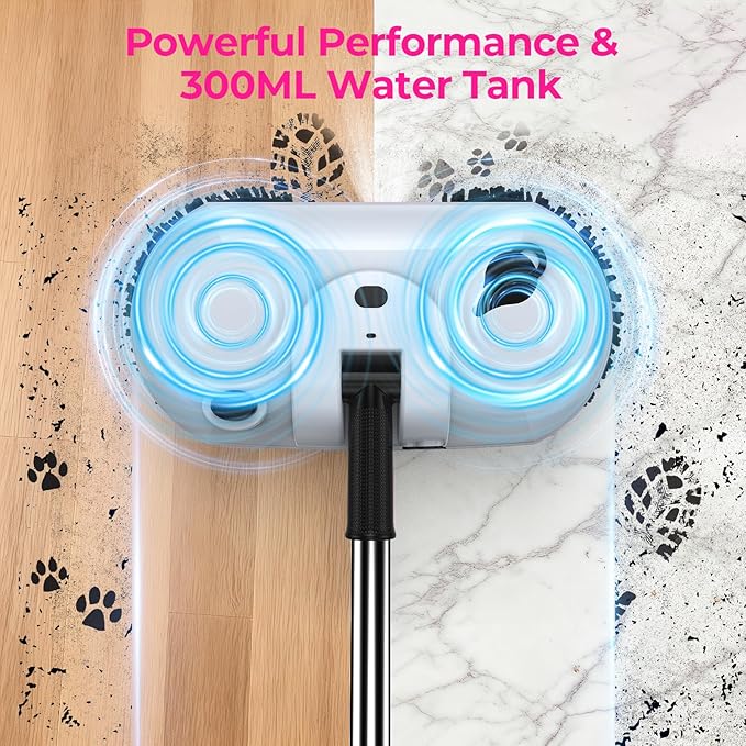ScrubWiz Cordless Electric Mop, Electric Spin Mop with Water Spray, Powerful Floor Cleaner, Super Quiet Cleaning & Waxing, White