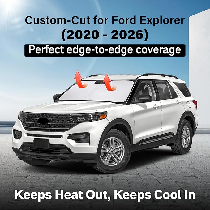 Econour Windshield Sun Shade for 2020-2026 Ford Explorer SUV Accessories, Custom Fit Car Front Sun Shade Foldable Window Shade Sun Visor Protector Blocks UV Rays