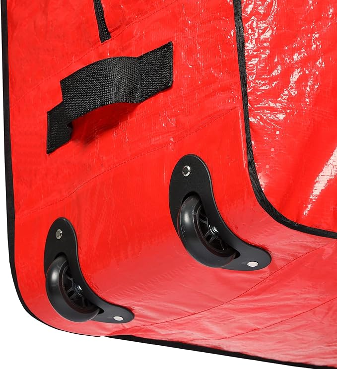 HOMEST Christmas Tree Storage Bag, Fits for 4.5-7 ft Xmas Artificials, Zippered Bag with Reinforced Carrying Handles and Wheels, Red (Bag Only)