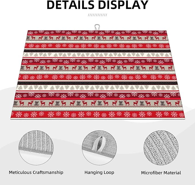 Christmas Dish Drying Mat for Kitchen Counter Cute Kitchen Christmas Dish Mat Microfiber Kitchen Countertop Absorbent Reversible Drainer Rack Pad