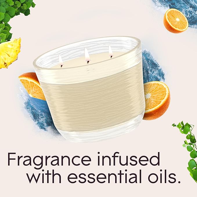 Glade 3-Wick Scented Candle Jar, Coastal Sunshine Citrus, Air Freshener Infused with Essential Oils, 6.8 Oz, 3 Count