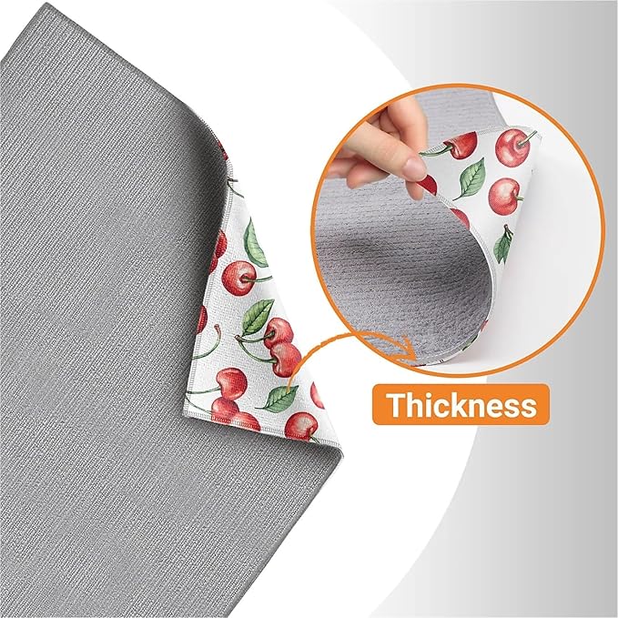 Dish Drying Mat For Kitchen Counter, Cherry Leaf Microfiber Absorbent Dish Drainer Rack Pad Reusable Large 18x24in Drying Mat