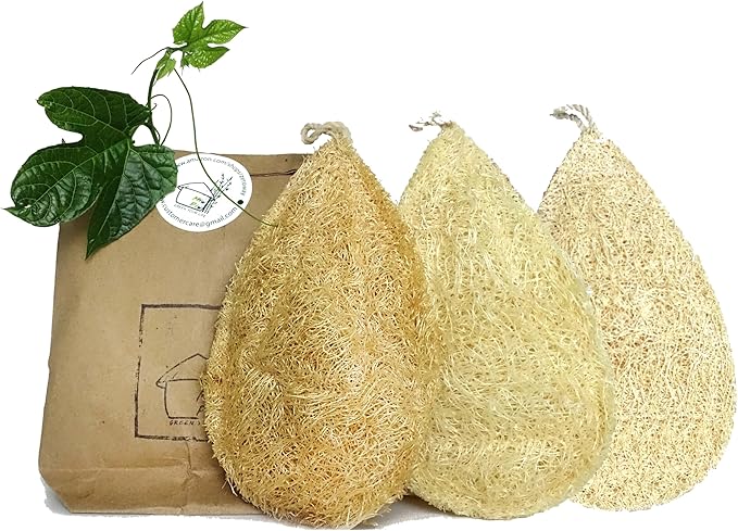 Miw Piw Natural Loofah Dish Sponge Pack 3 Vegetable Scrubber for Kitchen -100% Biodegradable Compostable Dishwashing Scouring Pad Zero Waste Plastic Free Eco Friendly Sustainable