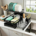 Suouezi Extendable 2 Tier Stainless Steel Dish Drying Rack | Large Over-The-Sink Rust-Resistant Rack | High Capacity with Utensil Holder | Efficient Kitchen Counter Organization & Space Saving