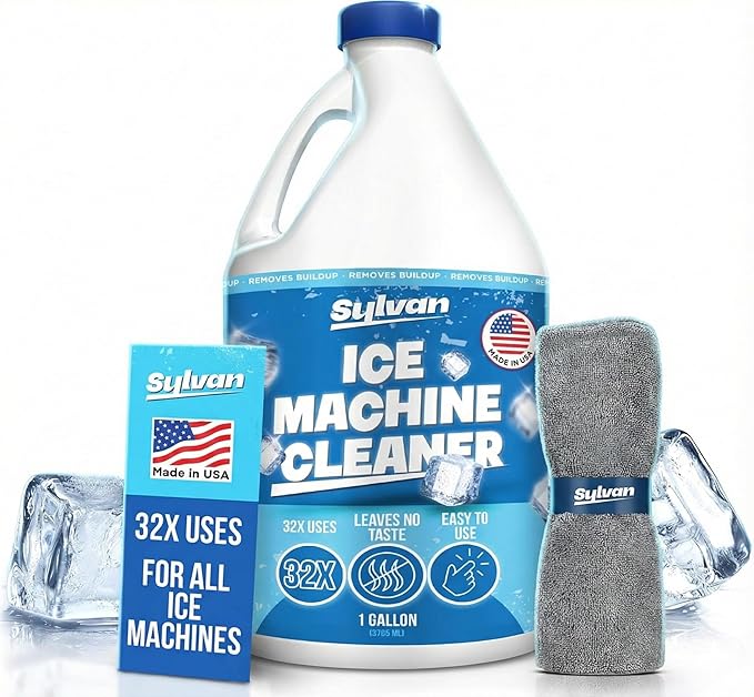 Sylvan Ice Machine Cleaner and Descaler | 1 Gal. (32 uses) | Free Cloth | Made in USA | Nickel Safe Ice Maker Cleaner and Descaler | Universal Compatibility for Commercial & Residential Ice Makers