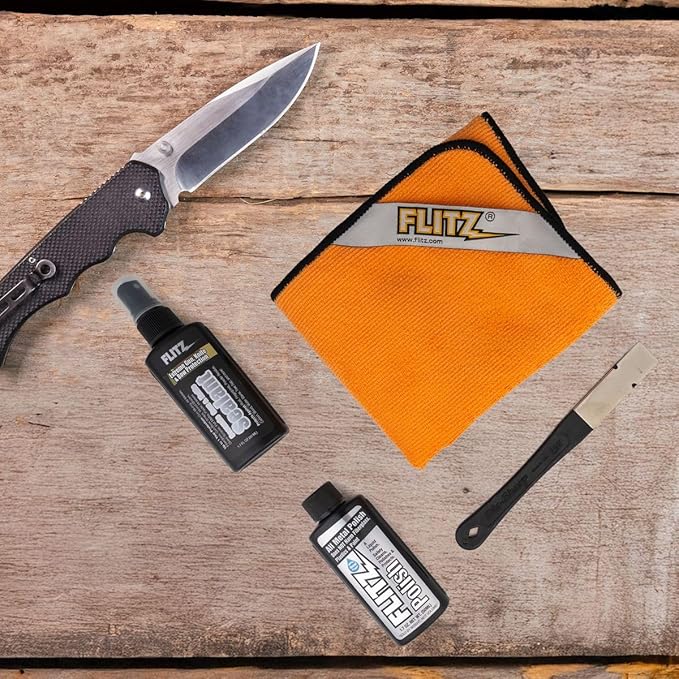 Flitz Knife Restoration Kit - USA-Made All-in-One Knife Cleaner & Restoration Tools - Includes 1.76oz Polish, 1.7oz Ceramic Sealant, Diamond Sharpener, & Microfiber Cloth - Rust Remover for Knives